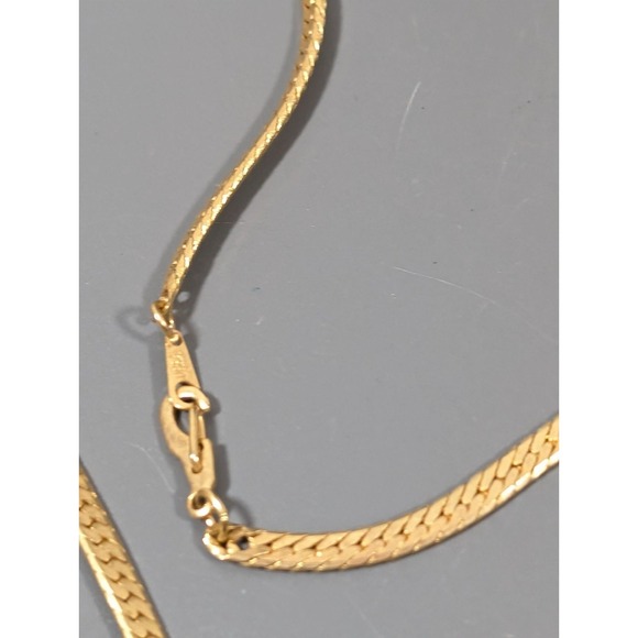 Vintage Gold Tone Herringbone Chain Necklace Bracelet Set Classic Convertible - Picture 4 of 7